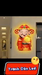 (SIZE LỚN )Tranh Tráng Gương Đèn LED Thần Tài Cao cấp trang trí decor... ( Có REMOTE điều kiển)