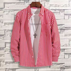Mens Dress Shirts Striped Long Sleeve Plaid Checked Shirt Smart Casual Business Non-Ironing Korean Slim Fit Formal Blue White