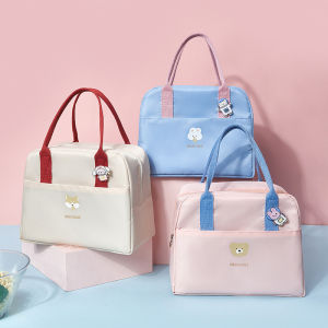 Linyoung Lightweight Lunch Bag Macaron Color Cute Bento Bag Large Capacity Insulation Bag with Cartoon Badge