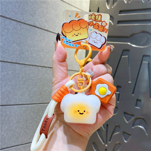 Creative Toast Bread Sun UV Light Change Color Keychain Pendant Student Backpack Small Hanging Ornament Gift for Best Friend