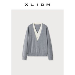 Plus Size Colorblock Illusion Two-piece Loose Fitting Knit Cardigan