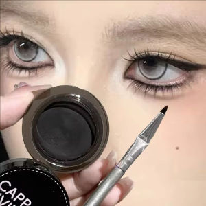Waterproof Eyeliner Cream With Angled Eyeliner Brush Ultra-Smooth Black Brown Soft Matte Outline Eyebrow Cosmetics