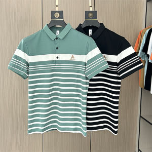 Áo Thun Nam Mùa Hè Thoáng Khí Cotton POLO Sọc Tay Ngắn Cổ Polo Rộng Rãi Thời Trang Trung Niên Và Trẻ Trung