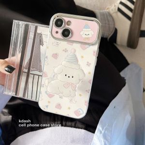 Cute Doggie Cartoon Phone Case with Stand for Apple 15Promax iPhone 14Pro New Model 13Pro Female Mate60 Huawei P70 Creative Anti-Fall