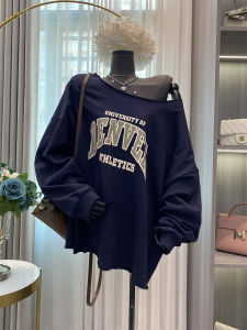 South Korea Dongdaemun American Style Hooded Loose Raw Hem Stylish Sweater Dress Womens off-Shoulder Collar Tops