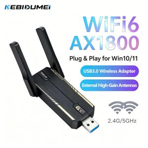 Kebidumei | Kebidumei AX1800 USB 3.0 WiFi 6 Adapter Dual Band 2.4G/5G Wireless Network Card MU-MIMO WPA3 for PC Laptop Driver Free Win10/11
