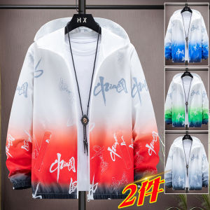 Summer Sun Protection Clothing Hooded Casual Gradient Sun Protection Clothing Ice Silk Loose Outwear Men Quick-Drying Thin Chinese Jacket