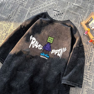 เสื้อยืดแขนสั้นผู้ชายทรงหลวมพิมพ์ลายทรงเข้ารูปสไตล์อเมริกันสตรีทแฟชั่นฤดูร้อน ผ้าฝ้าย 100% ทรงปกติ คอกลม เสื้อแขนสั้น