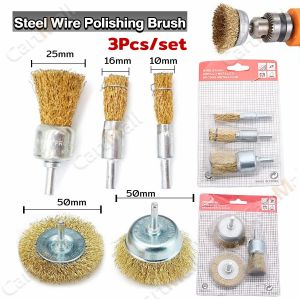 Steel Wire Polishing Wheel Grinder Cleaning Gold Tone Crimped Brush Tool 3Pcs/set