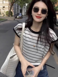 chaqi | Loose Ice Silk T-Shirt Round Neck Stripe Pattern Sleeveless Base Shirt Slimming Top Summer New Style Korean Fashion