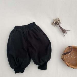 Thickened Fleece Winter Lantern Pants Children Casual Drawstring Harlan Black for Boys And Girls Comfortable Cotton Polyester