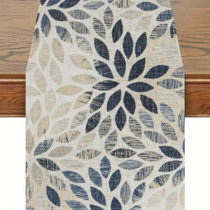 VIKAMA Elegant Linen Table Runner with Fresh Floral Pattern Table Flag Party Decoration Farmhouse Geometric Decoration