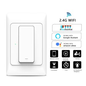 WiFi Smart Wall Light Switch No Neutral Wire Push Button Physical Remote Control Light Switches US/AU Work for Alexa Google Home