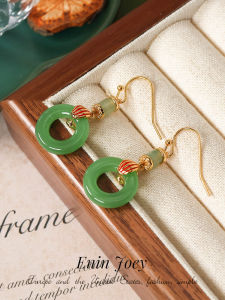Elegant Green Chinese Style Earrings Retro Luxury High-End Fresh out Original Design Pure Silver Embedded Gemstone Natural Stone