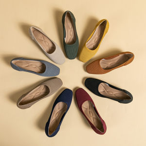 【Ready stock】High Heels Womens 2022 New Solid Color Square Toe Light Mouth Womens Single Shoes Flying Woven Princess Shoes Block Heel1509