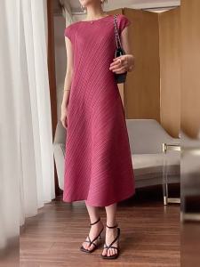 2037 One Size (45-75kg) Summer Miyake Pleated Irregular A-Line Dress