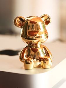 Creative Gradient Bear Decorative Figurine Electroplated Office Indoor Car Decorations Resin Cartoon Bear Desktop Ornaments