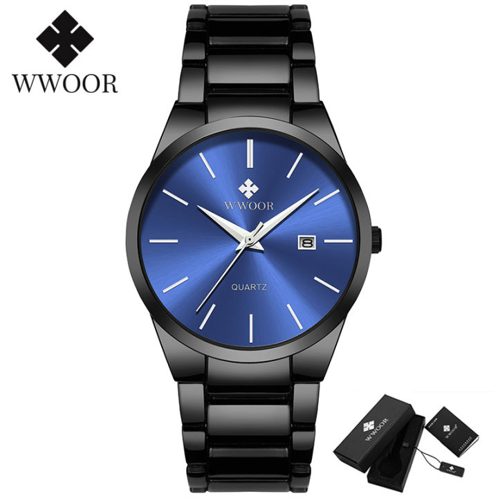 WWOOR Man Watches Waterproof Stainless Steel with date Quartz Wrist Watch  Top Brand Luxury Black Business Dress Clock Male Type
