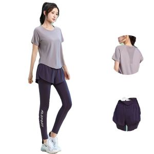 Lightweight Breathable Womens plus Size Fitness Suit Spring Summer Loose Yoga Shorts Sleeve Jumping Exercise Fitness Clothes