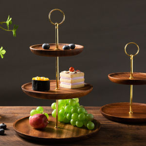 Elegant Walnut Wood Tiered Display Platter 3 Layers