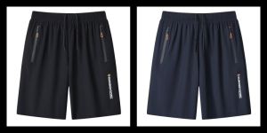 Mens Sporty Ice Silk Quick Dry Lightweight Summer Running Fitness Pants Loose Large Size Breathable Casual Five-Quarter Shorts