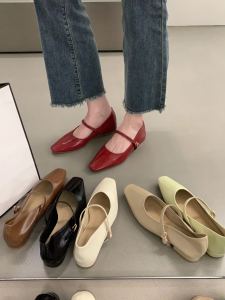 Low Heel Red Ballet Flats Fairy Shoes Mary Janes Spring Summer New Korean Style Hollow out PU Leather Fashion Single Shoes
