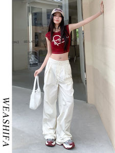 American Style Quick Dry Work Pants Womens Thin Wide Leg Cuffed Loose Slim Straight Casual Long Trousers High Waist