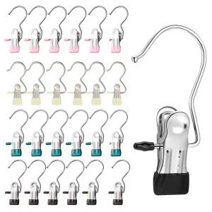 10PCS Multi-color Stainless Steel Hangers with Clips Portable Hangers Suitable for Storing Hats Pants Socks in Laundry Rooms