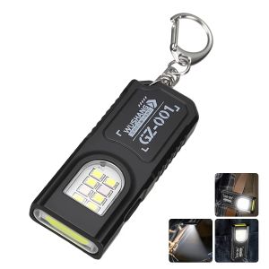 ESMARTER | USB C Rechargeable Hanging Work Light Powerful Mini COB LED Keychain Flashlight Waterproof Keyring Camping Walking Pocket Lamp
