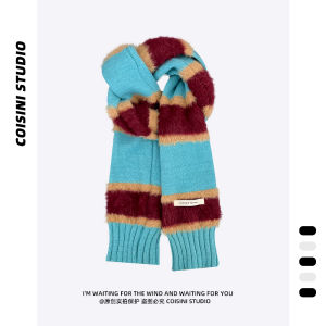 ผ้าพันคอถักแบบแฟชั่นฤดูใบไม้ร่วง/ฤดูหนาวแบบผูกปมสีบล็อกผ้าขนสัตว์สำหรับผู้หญิง ผ้าพันคอแบบย้อนยุค ผ้าพันคอสำหรับคู่รัก ผ้าพันคอแบบทันสมัย