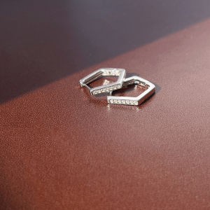 S925 Silver Pentagonal Geometric Embedded Earrings Women Simple Cold Style High Sense Daily Versatile Fashionable Ear Studs