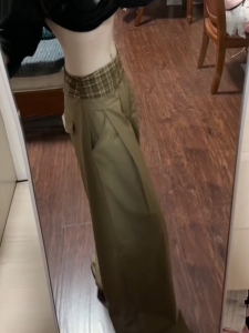 Quần Ống Rộng Kẻ Caro Cạp Cao Phong Cách Retro Cho Nữ Mùa Xuân Hè Quần Ống Đứng Rộng Rãi Thiết Kế Thon Gọn