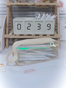 Hộp túi đựng bút trong suốt nhiều ngăn cỡ lớn MÀU TRẮNG - hộp bút cute - văn phòng phẩm bóp viết dụng cụ học tập - MIYABI STORE