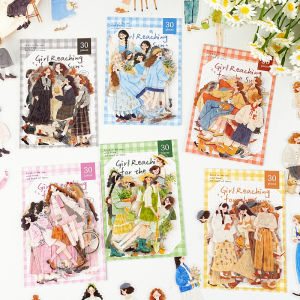 Mr.paper | Mr.Paper 6 Gói Miếng Dán PET Thẩm Mỹ Nhân Vật Cô Gái Văn Phòng Phẩm Cho Tạp Chí Scrapbooking Lịch Tự Làm Thiệp Chúc Mừng Trang Trí