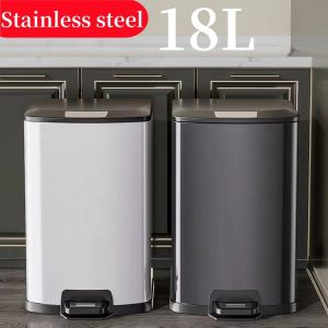 18L Stainless steel pedal trash can with cover for household kitchen bathrooms Living room