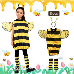 LOlanta 3Pcs Kids Bee Animal Costume Set Boys Girls Halloween Carnival Theme Cosplay & Parties Fancy Dress Age 3-12 Years