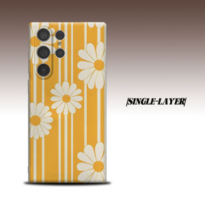 Yellow Stripe Daisy For Samsung Galaxy S26 S25 S24 A56 A36 Dual Layer Luxury Fashion Full Lens Protective Case