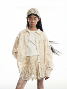 LOVESASAKIDS | Butter Waffle Texture Lace Reversible Frayed Shirt