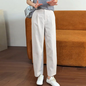 MEITESIJIAONU | Beige Nine-part Slim Fit High-waisted Tapered Pants