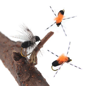 8PCS #10 Black Foam Grizzly Hackle Ant / Orange Para Wing Beetle Fly Floating Dry Flies Artificial Terrestrial Fly Fishing Lure