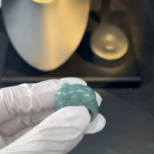 TIMESWIND Natural Original Blue Water A-Type Jade Pixiu Three-D Carved Men Lucky Ring Fashion Jewelry Gift with Certificate