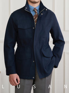Standing Collar Gentleman Leisure Tencel Cotton Vintage Slim Fit Jacket