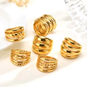 Vnox Multi-layer Band Ring Collection for Women Girl18K Gold Big Chunky Stacked Ring Jewelry Gift Non Tarnish