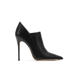 เรียบหรู สีดำ รองเท้าส้นสูงหัวแหลม ผู้หญิง Professional ยืดได้ พรางหุ่น รองเท้าบูทหลอดสั้น Ultrafine Fiber ฤดูหนาว รองเท้าบูทแฟชั่น