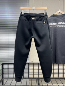 High Quality Fleece Lined Sweatpants Black Embroidered Cuffed Loose Sports Pants Mens Slim Fit Casual Trousers