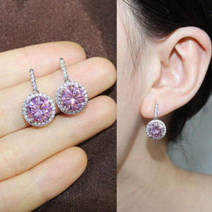 Huitan Colored Round Cubic Zirconia Dangle Earrings for Women Blue/Pink/Red/Yellow CZ Temperament Female Ear Accessories Jewelry