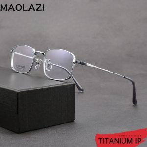 MAOLAZI กรอบสี่เหลี่ยมสไตล์วินเทจสำหรับผู้ชายแว่นตาไททาเนียมแท้แว่นตาสวมสบายแฟชั่น X15339T แว่นสายตาที่มีใบสั่งจากแพทย์