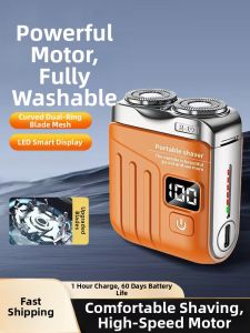 2025 New Mini Portable Electric Shaver for Men Double Ring Gift 1307T Waterproof LED Display Magnetic Head Charging Time 1.5 Hours