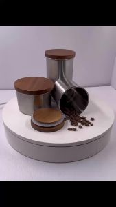 Stainless Steel Wooden Lid Storage Canister