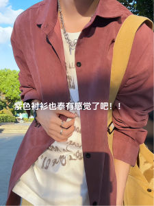 เสื้อเชิ้ตผู้ชายผ้ากำมะหยี่ลายหิมะหลวมๆ ลำลอง ฤดูใบไม้ผลิและฤดูใบไม้ร่วง เสื้อเชิ้ตผู้ชายสีพื้นสุดหรูหรา แบรนด์ Leonbinno